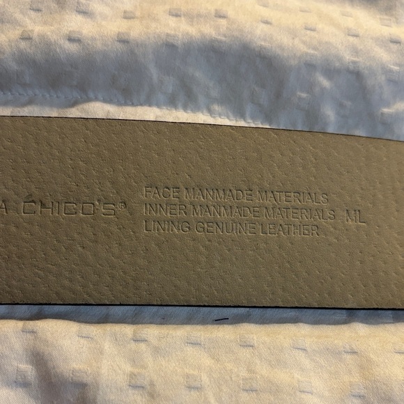 Chico's Black Leather Belt with Silver Double Ring Buckle 2” Wide Medium Large - Picture 12 of 12